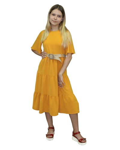 Платье трапецевидного свебодного кроя для девочки желтое на рост 128, 134, 140, 152, 164 см